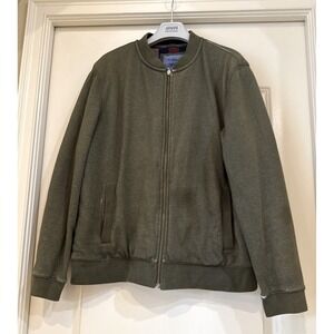 LL Bean Green Shacket Jacket Flannel Lined Full Zip Traditional Fit Sz L *See